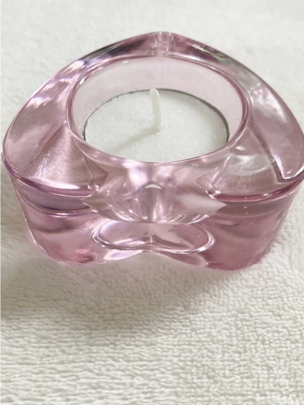 Crate & Barrel Pink Glass Heart Tealight Holder Votive Candle Holder